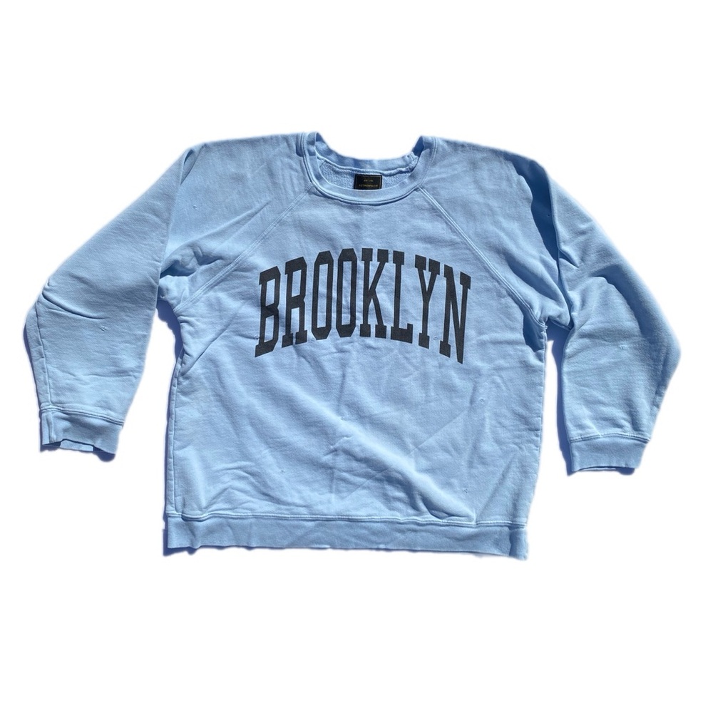 Free People Retro Brand Sweatshirt Brooklyn Graphic Light Blue large EUC - Picture 7 of 11